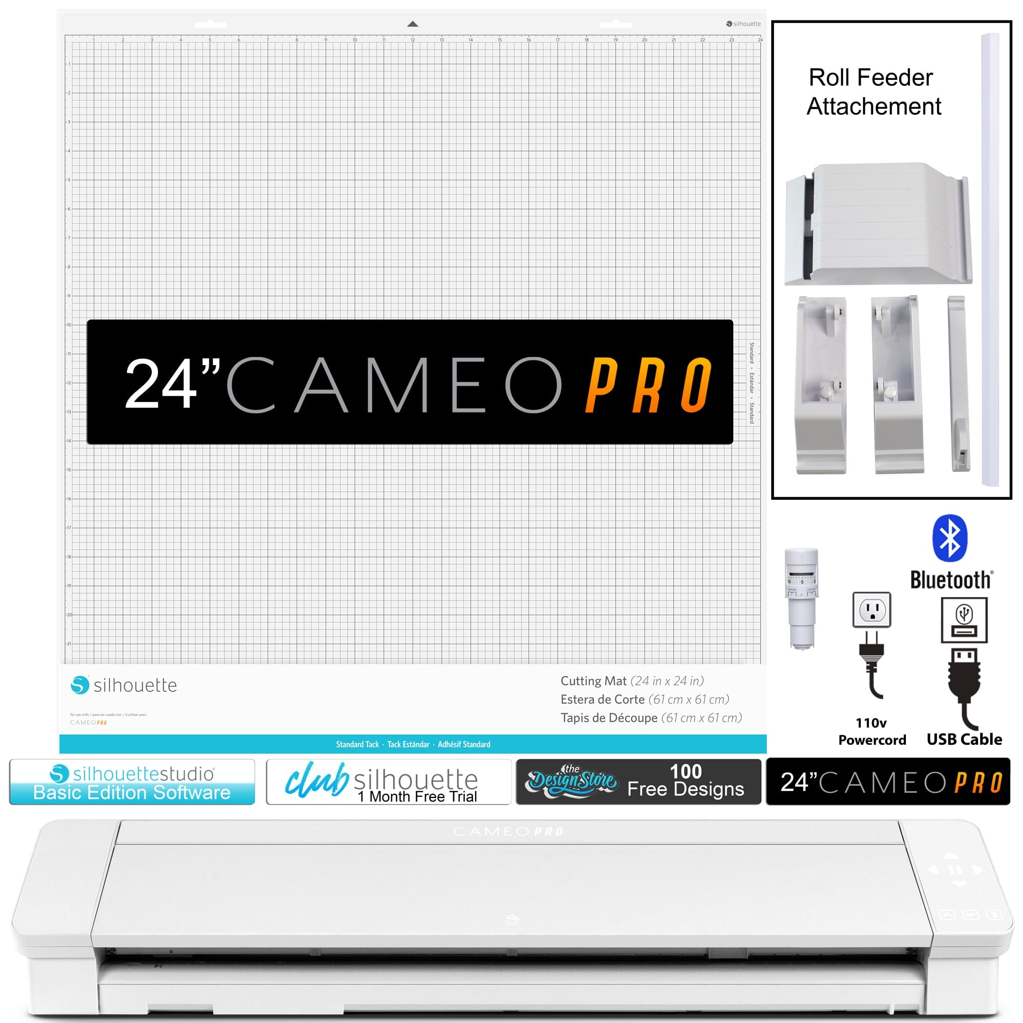 Silhouette Cameo 4 PRO - 24 w/ Deluxe Blade & Tool Pack, Mat Pack, Guides