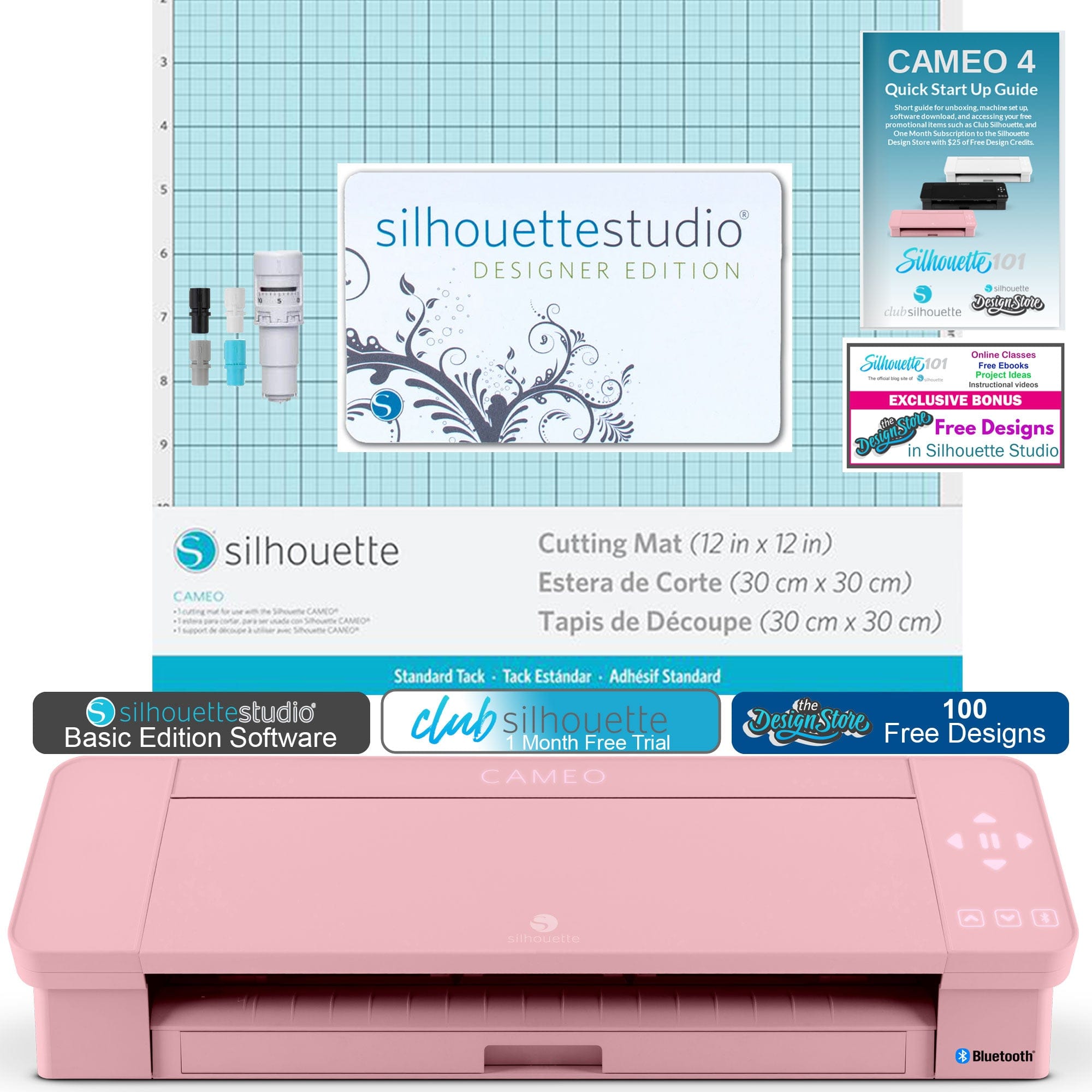 Silhouette America Silhouette Cameo 4 12" Vinyl Cutting Pink Edition Bundle with Silhouette Studio Designer Edition Software