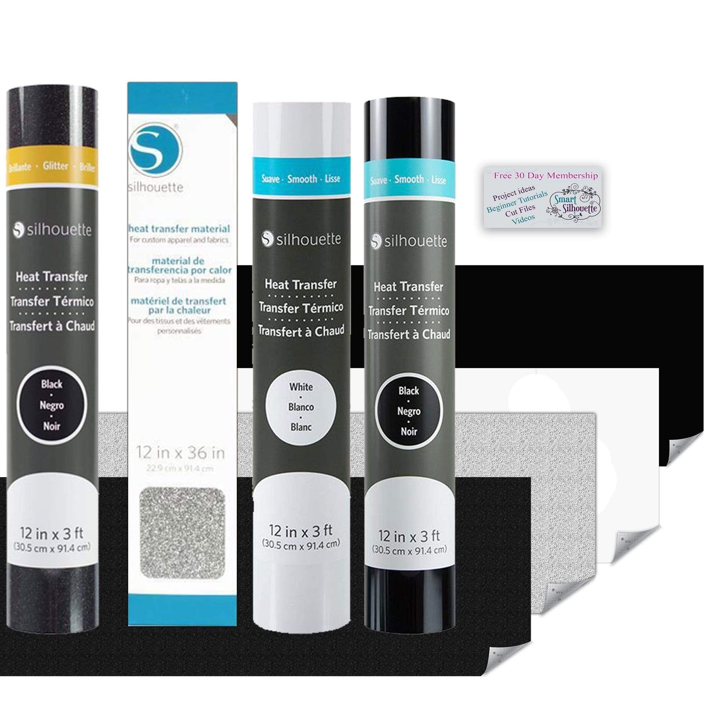 Silhouette America Silhouette Glitter-Classic Heat Transfer Roll Bundle includes 4 Rolls of Heat Transfer Material and a 30 day Trial to Smart Silhouette