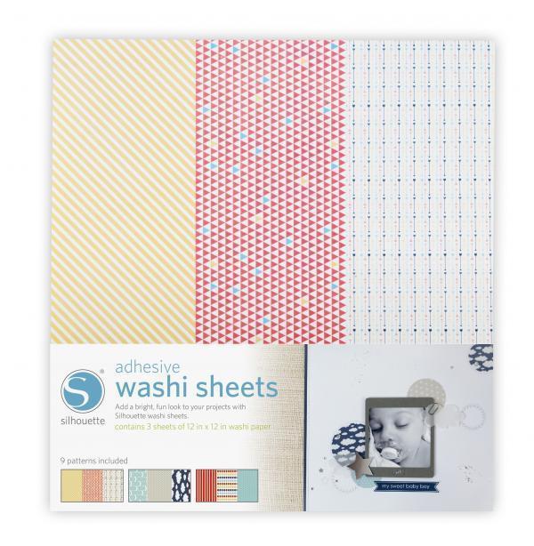Silhouette America Specialty Media Silhouette adhesive patterned washi paper 3 Sheets of 12 inch x12 inch Per Pack 9 designs total MEDIA-WASHI-ADH