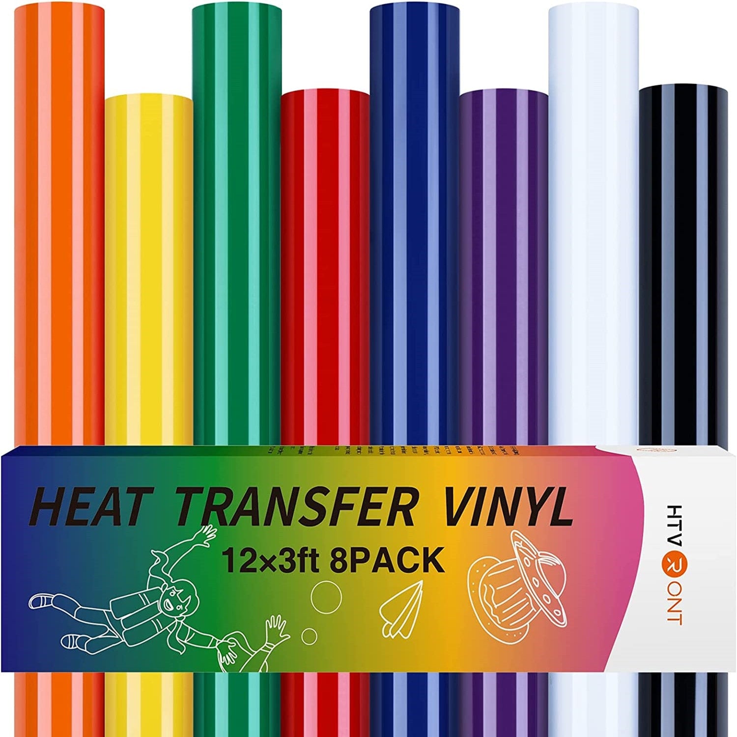 A-sub Heat Transfer Vinyl 12 inchx8Ft Black HTV Vinyl Roll, Iron on Vinyl Black, Easy to Cut and Weed HTV Compatible with Cameo Silhouette & Cricut