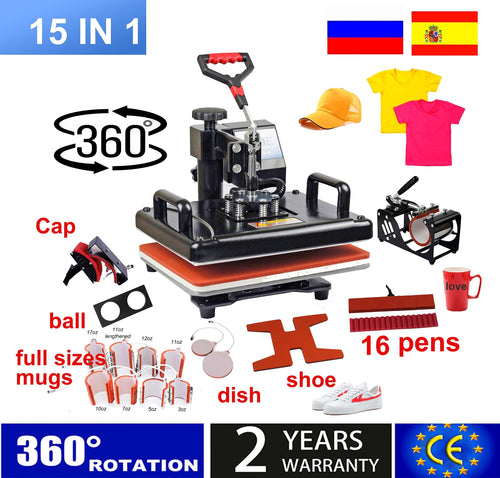 craftercuts 15 In 1 Combo Muntifunctional Sublimation Heat Press Machine T shirt Heat Transfer Printer For Mug/Cap/football/bottle/pen/shoes
