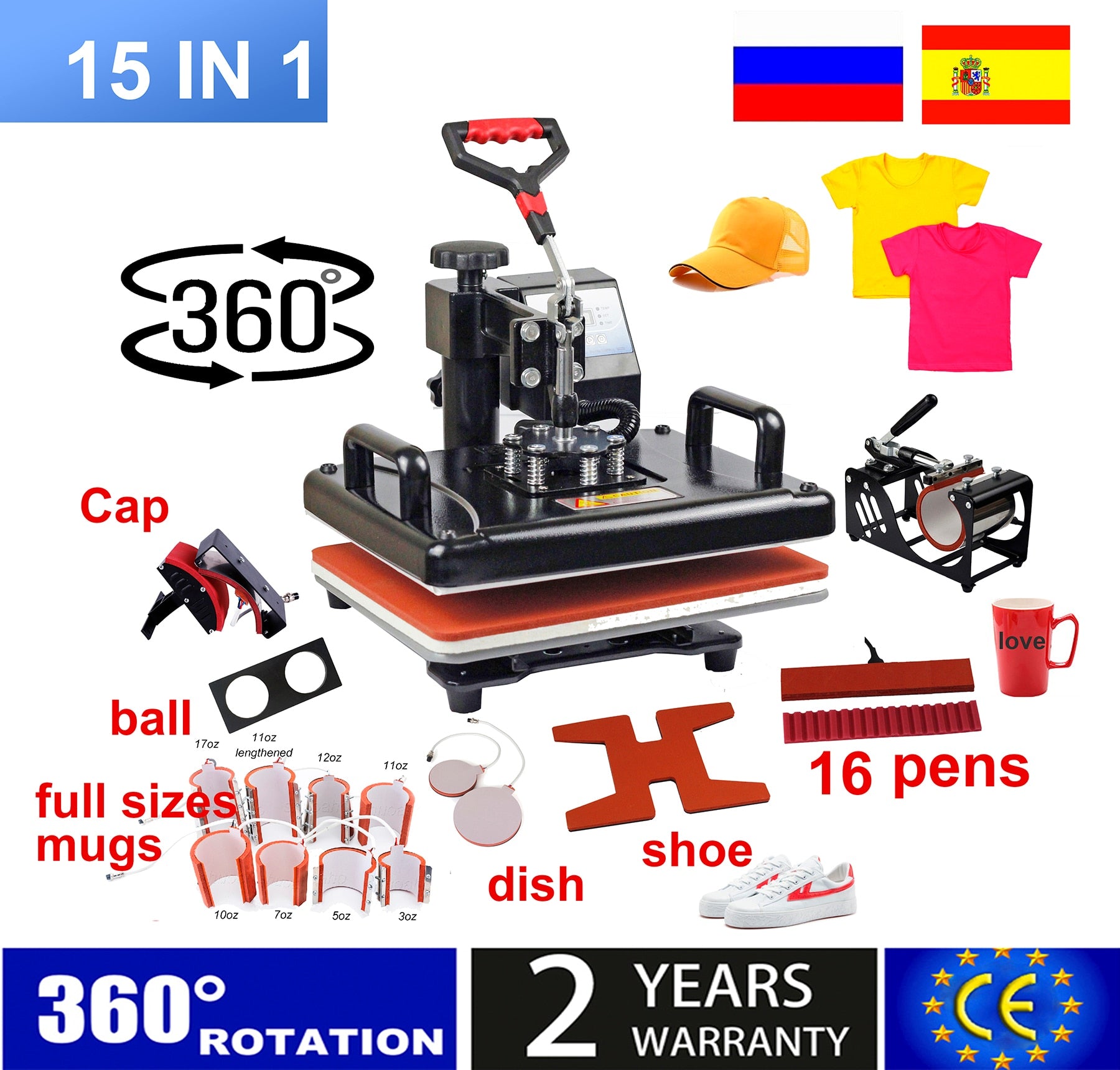craftercuts 15 In 1 Combo Muntifunctional Sublimation Heat Press Machine T shirt Heat Transfer Printer For Mug/Cap/football/bottle/pen/shoes