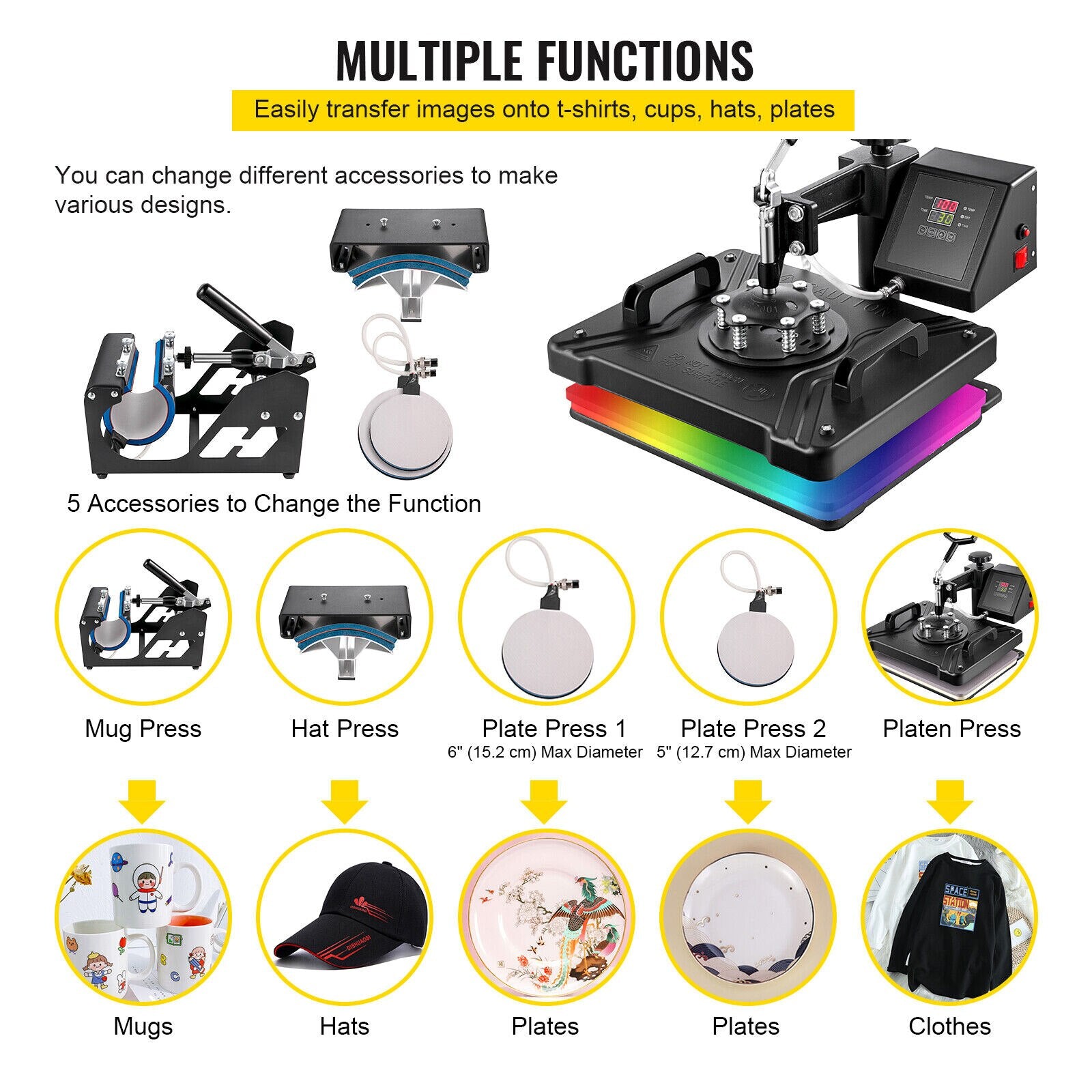 craftercuts 5 in 1 12 x 15 inch / United States VEVOR Combo Heat Press Machine 5/6/8 in 1 30*38CM 38*38CM Muntifunctional Sublimation Printer Transfer for Mug Hat Plate T-Shirt