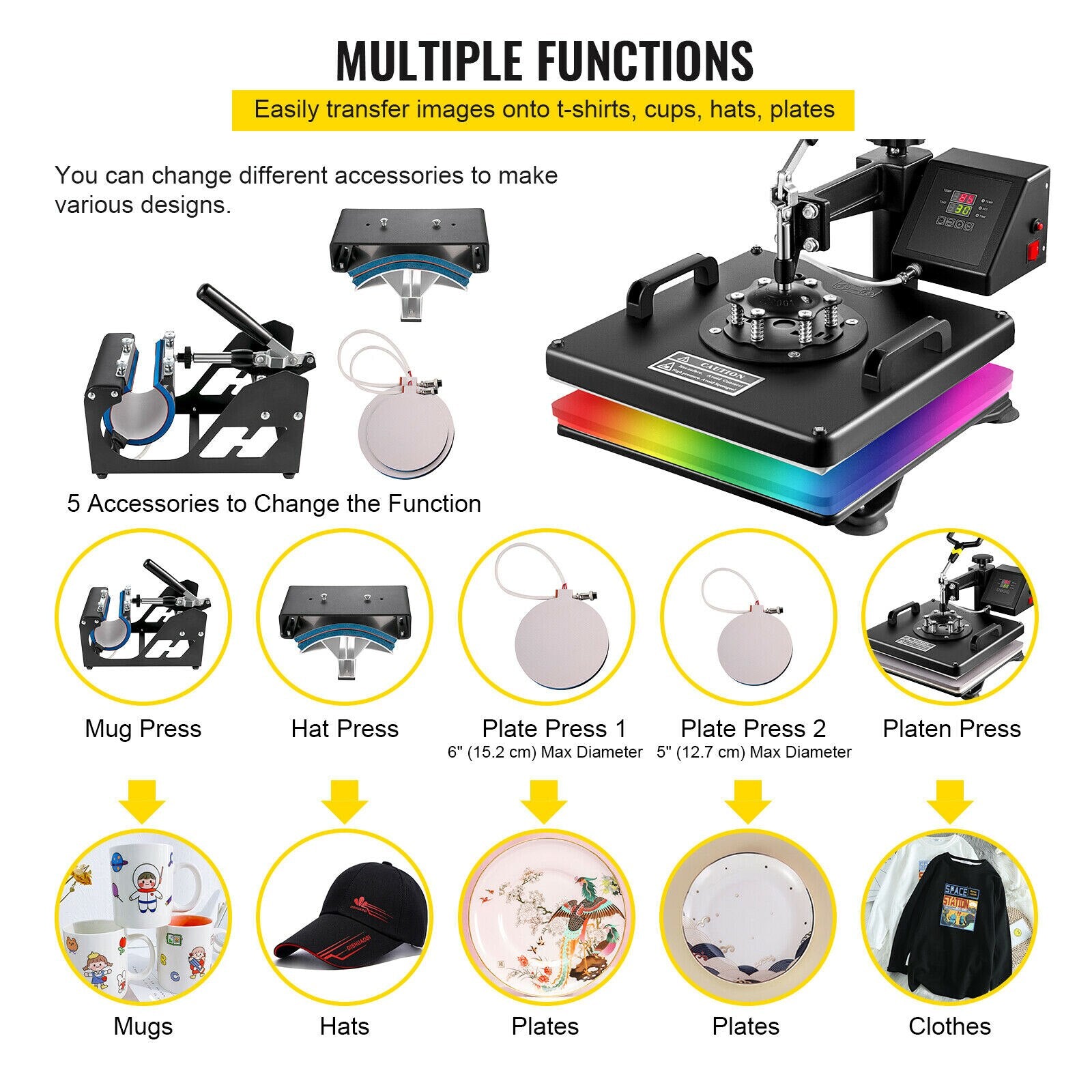 craftercuts 5 in 1 15 x 15 inch / United States VEVOR Combo Heat Press Machine 5/6/8 in 1 30*38CM 38*38CM Muntifunctional Sublimation Printer Transfer for Mug Hat Plate T-Shirt
