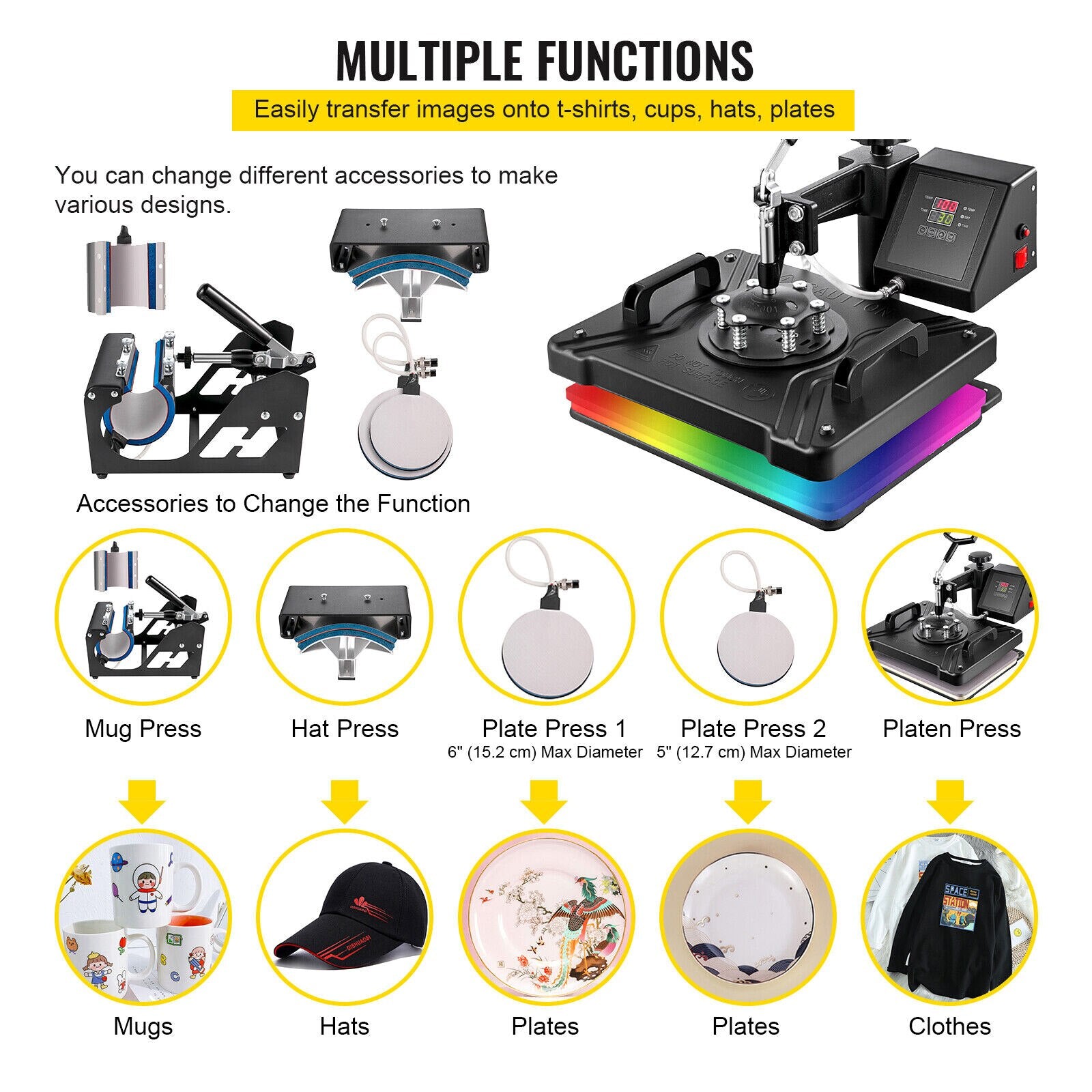 craftercuts 6 in 1 12 x 15 inch / United States VEVOR Combo Heat Press Machine 5/6/8 in 1 30*38CM 38*38CM Muntifunctional Sublimation Printer Transfer for Mug Hat Plate T-Shirt