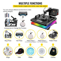 craftercuts 6 in 1 15 x 15 inch / United States VEVOR Combo Heat Press Machine 5/6/8 in 1 30*38CM 38*38CM Muntifunctional Sublimation Printer Transfer for Mug Hat Plate T-Shirt