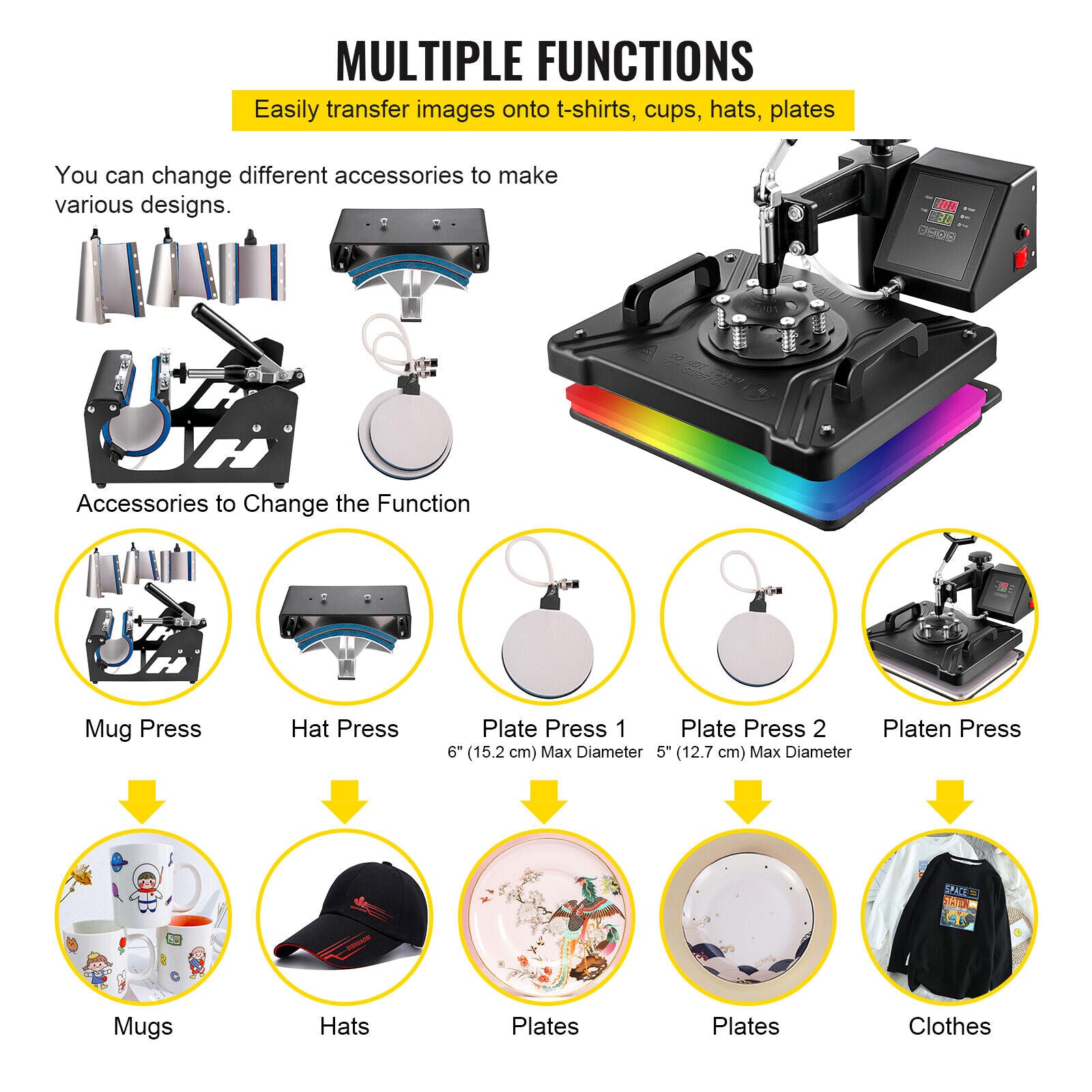 craftercuts 8 in 1 12 x 15 inch / United States VEVOR Combo Heat Press Machine 5/6/8 in 1 30*38CM 38*38CM Muntifunctional Sublimation Printer Transfer for Mug Hat Plate T-Shirt