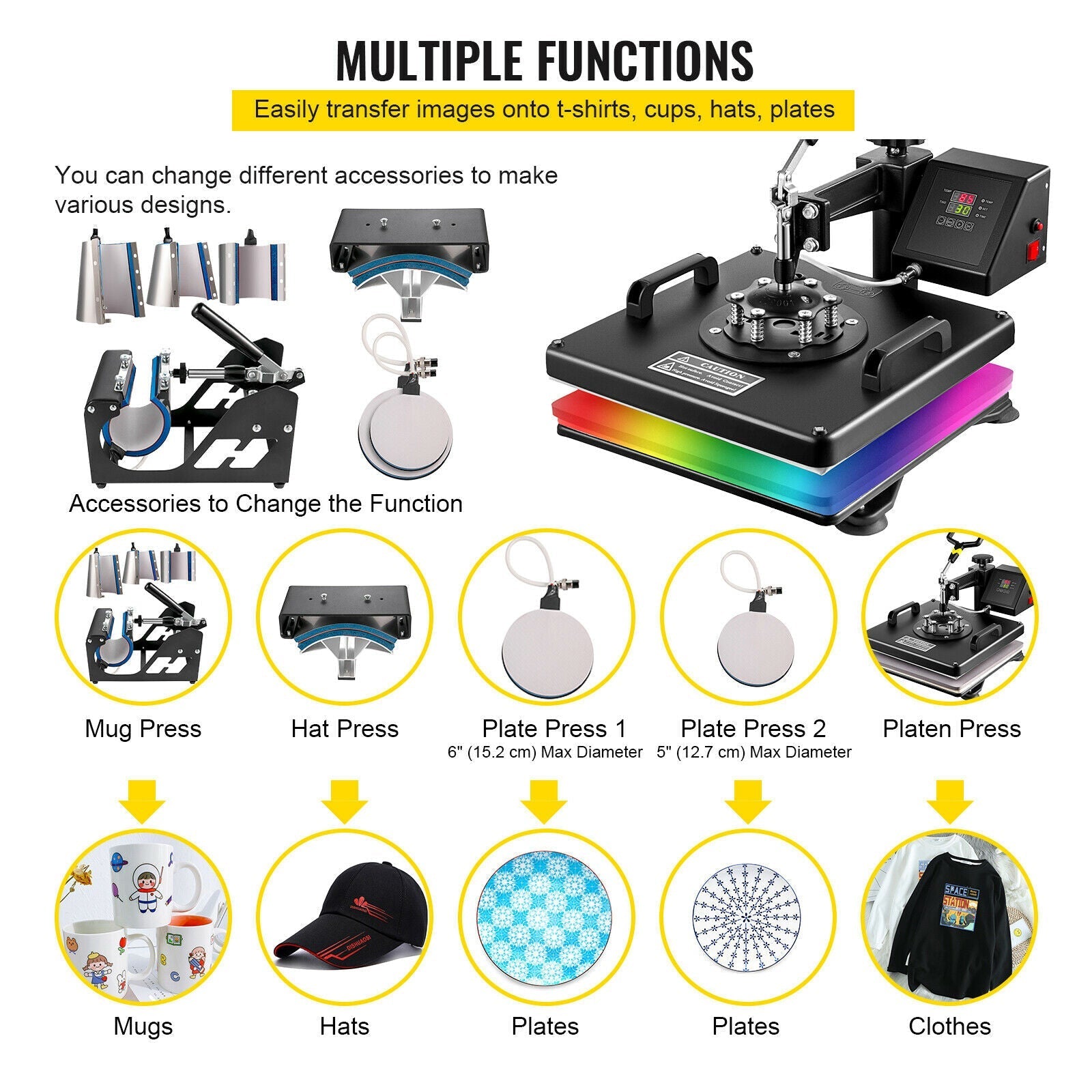craftercuts 8 in 1 15 x 15 inch / United States VEVOR Combo Heat Press Machine 5/6/8 in 1 30*38CM 38*38CM Muntifunctional Sublimation Printer Transfer for Mug Hat Plate T-Shirt
