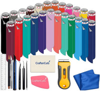 CrafterCuts+Oracal Vinyls Black CrafterCuts Vinyl Crafting Starter Kit – 24 Oracal 651 Permanent Vinyl Sheets (12 Glossy & 12 Matte) with Professional Weeding Tool Kit for Cricut, Silhouette, Brother ScanNCut & DIY Crafts