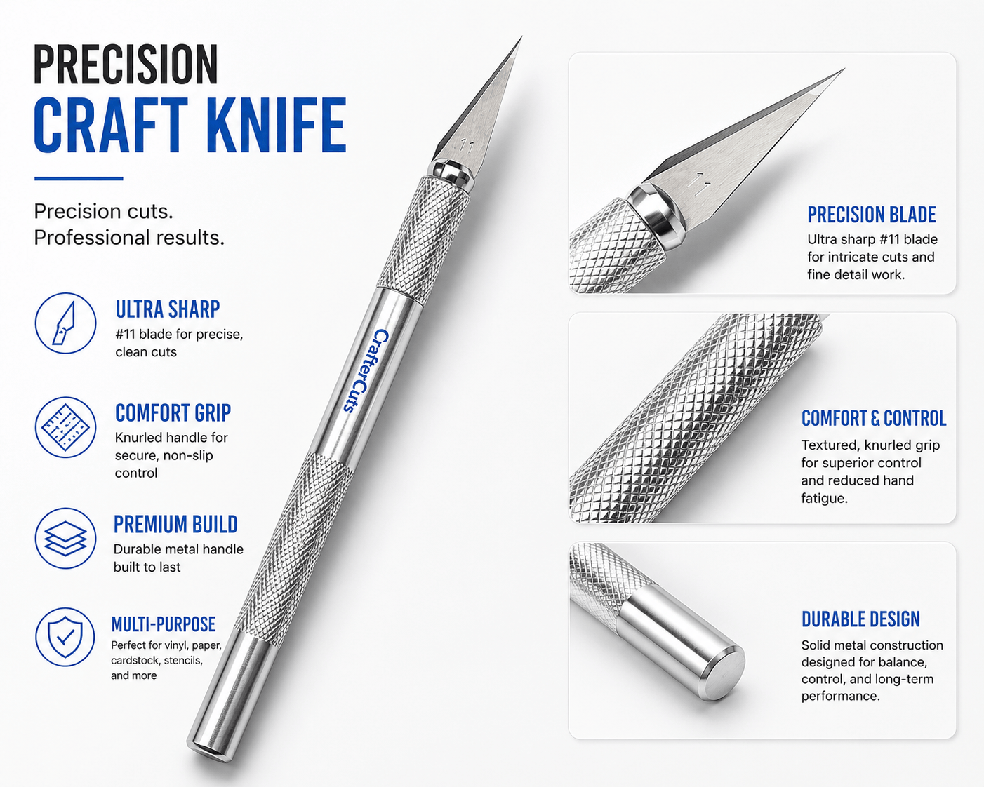 CrafterCuts Tools 1 CrafterCuts Precision Craft Knife with 5 Replacement Blades – Hobby Knife for Cricut, Silhouette, Vinyl, Paper, Cardstock, Stencils, Scrapbooking, Model Building & DIY Crafts