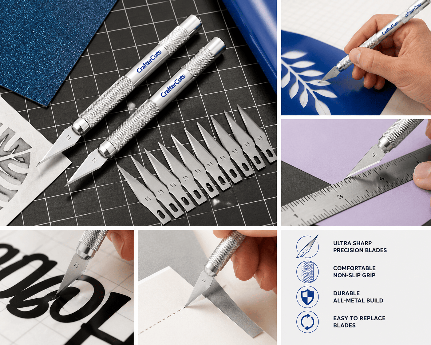 CrafterCuts Tools CrafterCuts Precision Craft Knife with 5 Replacement Blades – Hobby Knife for Cricut, Silhouette, Vinyl, Paper, Cardstock, Stencils, Scrapbooking, Model Building & DIY Crafts