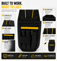 CrafterCuts Tools CrafterCuts Tool Belt Pouch with Heavy-Duty Belt Clip – Electrician Tool Pouch, Vinyl Installer Tool Pouch, Carpenter Tool Pouch, Tape Measure Holder, Utility Knife Holder, Contractor Work Belt Organizer