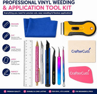 CrafterCuts Ultimate 10-Piece Vinyl Weeding Tool Kit for Cricut & Silhouette – Precision Craft Tools Set with Felt Squeegee, Scraper, Precision Knife, Tweezers, Pick Tools, Ruler & Cloth (Pink)
