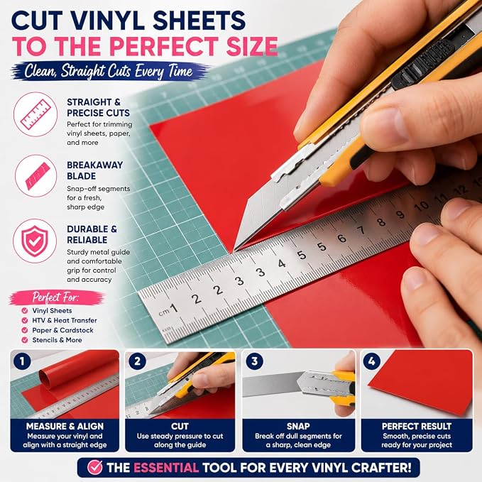 CrafterCuts Ultimate 10-Piece Vinyl Weeding Tool Kit for Cricut & Silhouette – Precision Craft Tools Set with Felt Squeegee, Scraper, Precision Knife, Tweezers, Pick Tools, Ruler & Cloth (Pink)