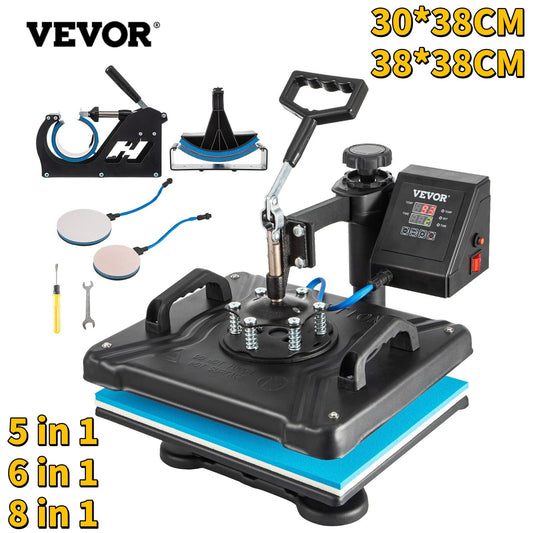 craftercuts VEVOR Combo Heat Press Machine 5/6/8 in 1 30*38CM 38*38CM Muntifunctional Sublimation Printer Transfer for Mug Hat Plate T-Shirt