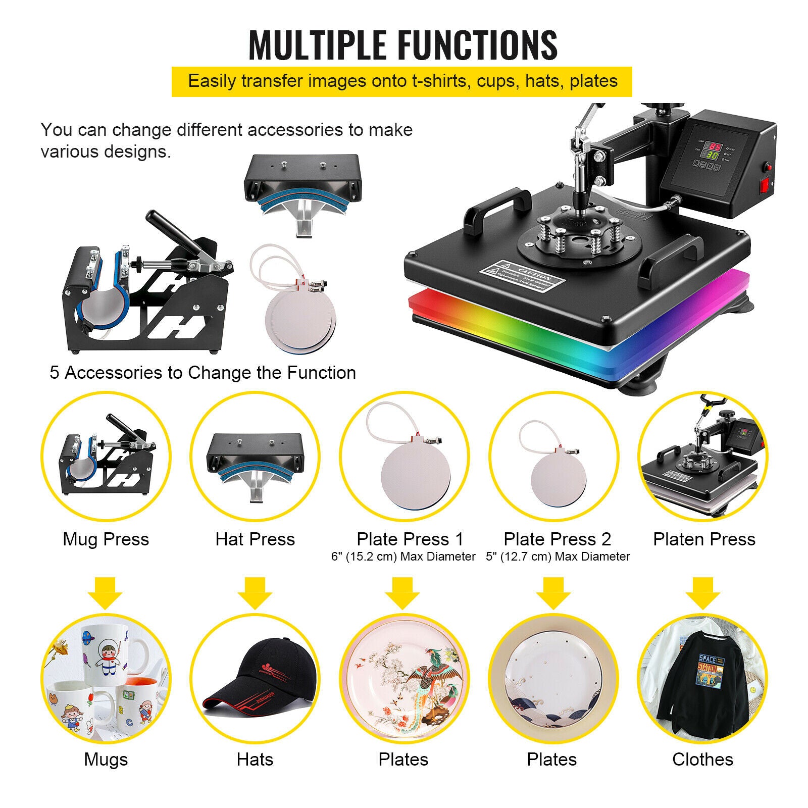 craftercuts VEVOR Combo Heat Press Machine 5/6/8 in 1 30*38CM 38*38CM Muntifunctional Sublimation Printer Transfer for Mug Hat Plate T-Shirt