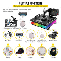 craftercuts VEVOR Combo Heat Press Machine 5/6/8 in 1 30*38CM 38*38CM Muntifunctional Sublimation Printer Transfer for Mug Hat Plate T-Shirt