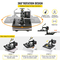 craftercuts VEVOR Combo Heat Press Machine 5/6/8 in 1 30*38CM 38*38CM Muntifunctional Sublimation Printer Transfer for Mug Hat Plate T-Shirt