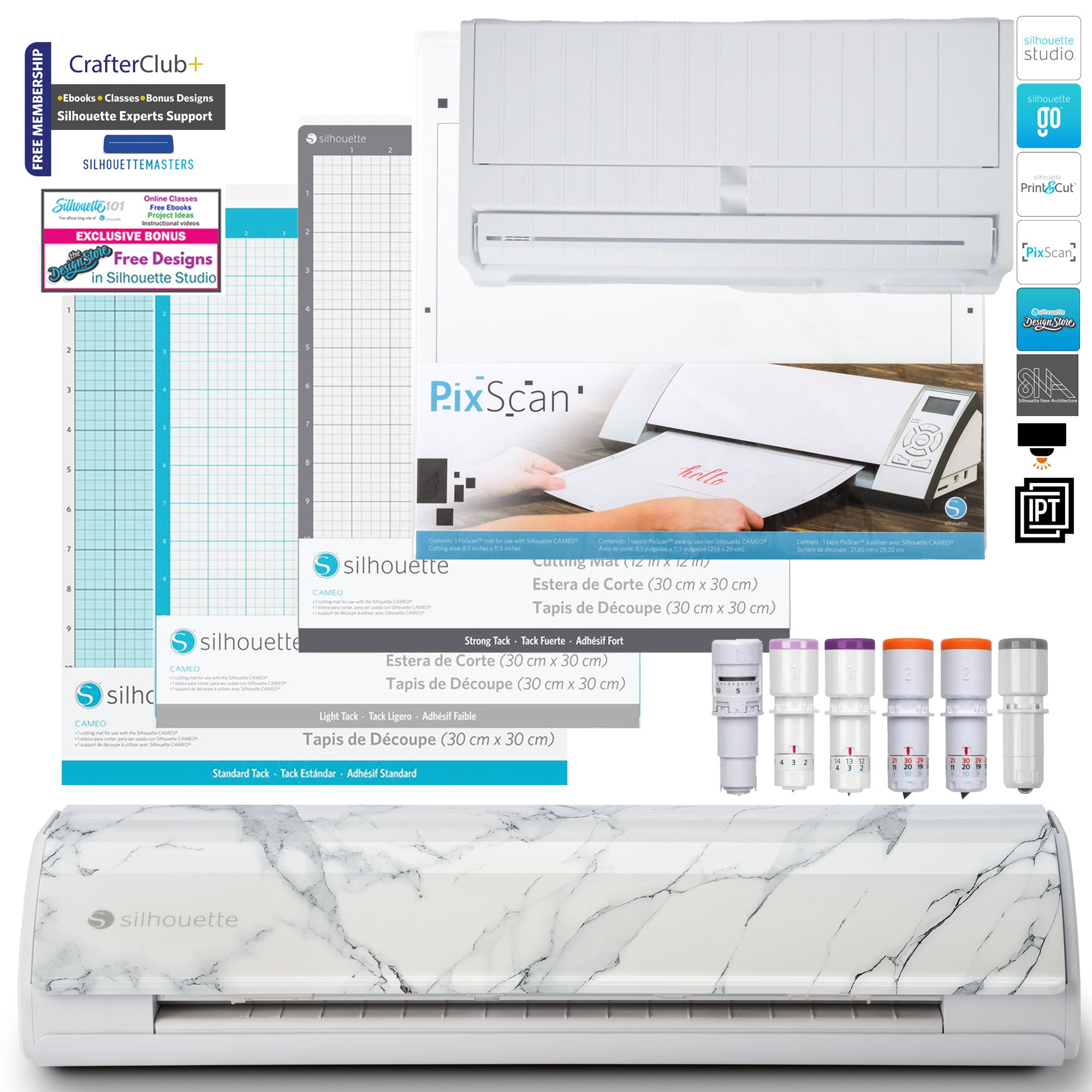 Silhouette America Vinyl Cutters Bianca Carrera Silhouette Cameo 5 Bundle - Mats and Blades - 4 Cutting Mats Including The PixScan Mat, 5 Different Cutting Blades, Silhouette Studio and Roll Feeder