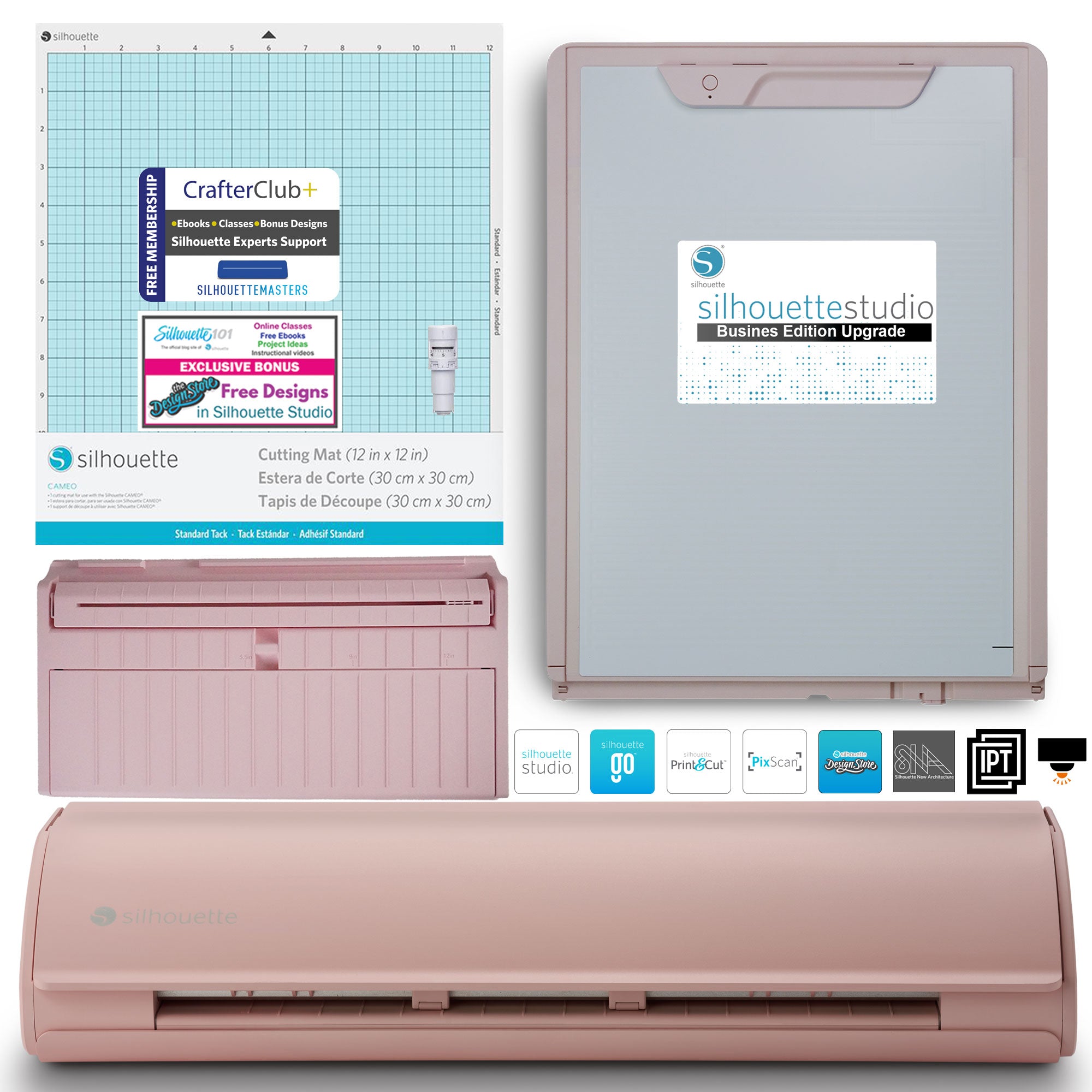 Silhouette America Vinyl Cutters Matte Pink Silhouette Cameo 5 Bundle with Auto Blade, Standard Mat, ES Mat, and Business Edition Software – Perfect for Crafting & Design