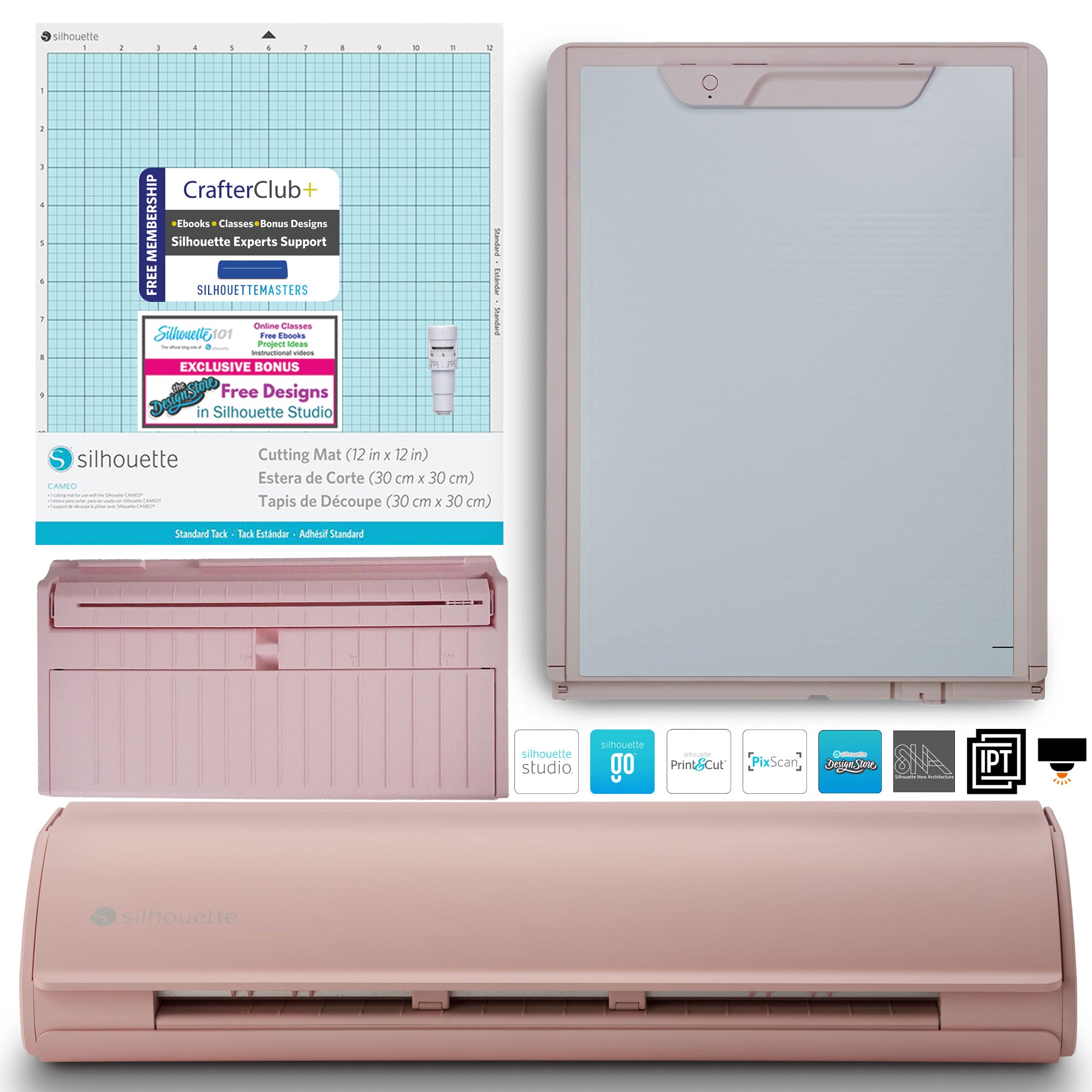 Silhouette America Vinyl Cutters Matte Pink Silhouette Cameo 5 Bundle with Auto Blade, Standard Mat, ES Mat, and Standard Edition Software