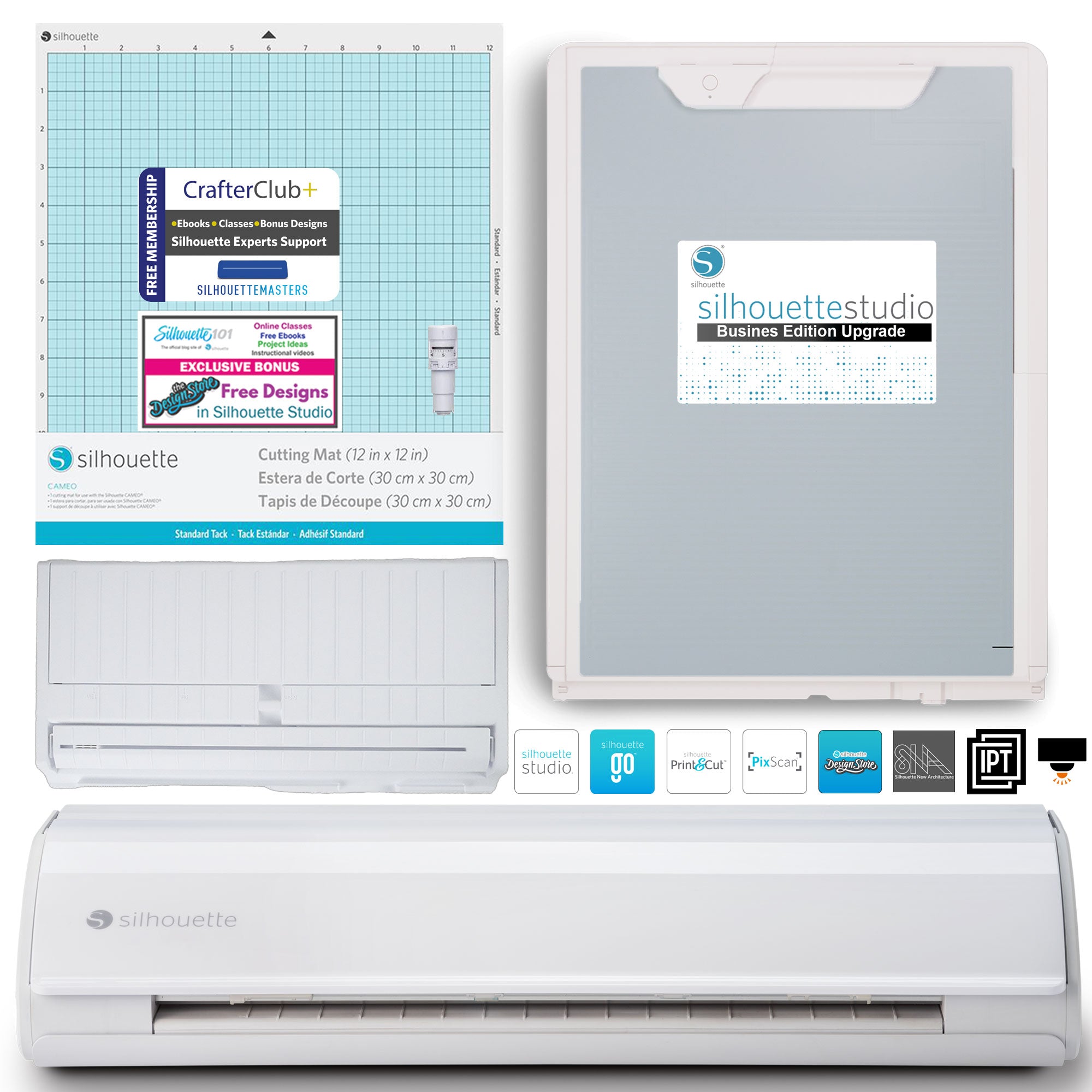 Silhouette America Vinyl Cutters White Silhouette Cameo 5 Bundle with Auto Blade, Standard Mat, ES Mat, and Business Edition Software – Perfect for Crafting & Design