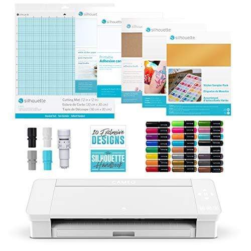 craftercuts Silhouette Cameo 4 Craft Bundle, Sketch Pens, Sticker, Tattoo and Kraft Paper, Sample Pack, Printable Cardstock, Silhouette Handbook and 10 Designs