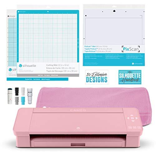 craftercuts Silhouette Cameo 4 Craft Bundle, Sketch Pens, Sticker, Tattoo and Kraft Paper, Sample Pack, Printable Cardstock, Silhouette Handbook and 10 Designs - Pink Edition