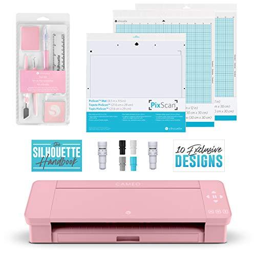 craftercuts Silhouette Cameo 4 Extras Bundle with Extra AutoBlade, Pink Tool Kit, Cutting mat and PixScan. Silhouette Handbook and 10 Extra Designs - Pink Edition