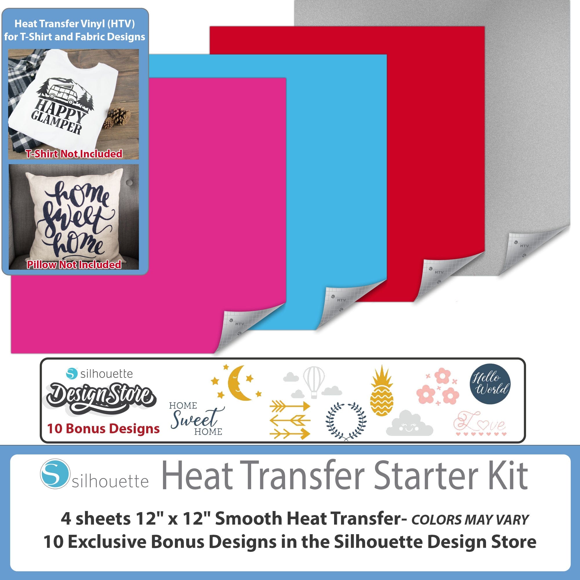 craftercuts Silhouette Cameo 4 T-Shirt Making Bundle- Includes 28 total Sheets of Heat Transfer Vinyl, Deluxe Vinyl Tool Kit, Startup Guide, and Bonus Design-Pink Edition