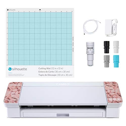 craftercuts Silhouette Cameo 4 with Bluetooth, 12x12 Cutting Mat, Autoblade 2, 100 Designs and Silhouette Studio Software - Pink Pattern Edition
