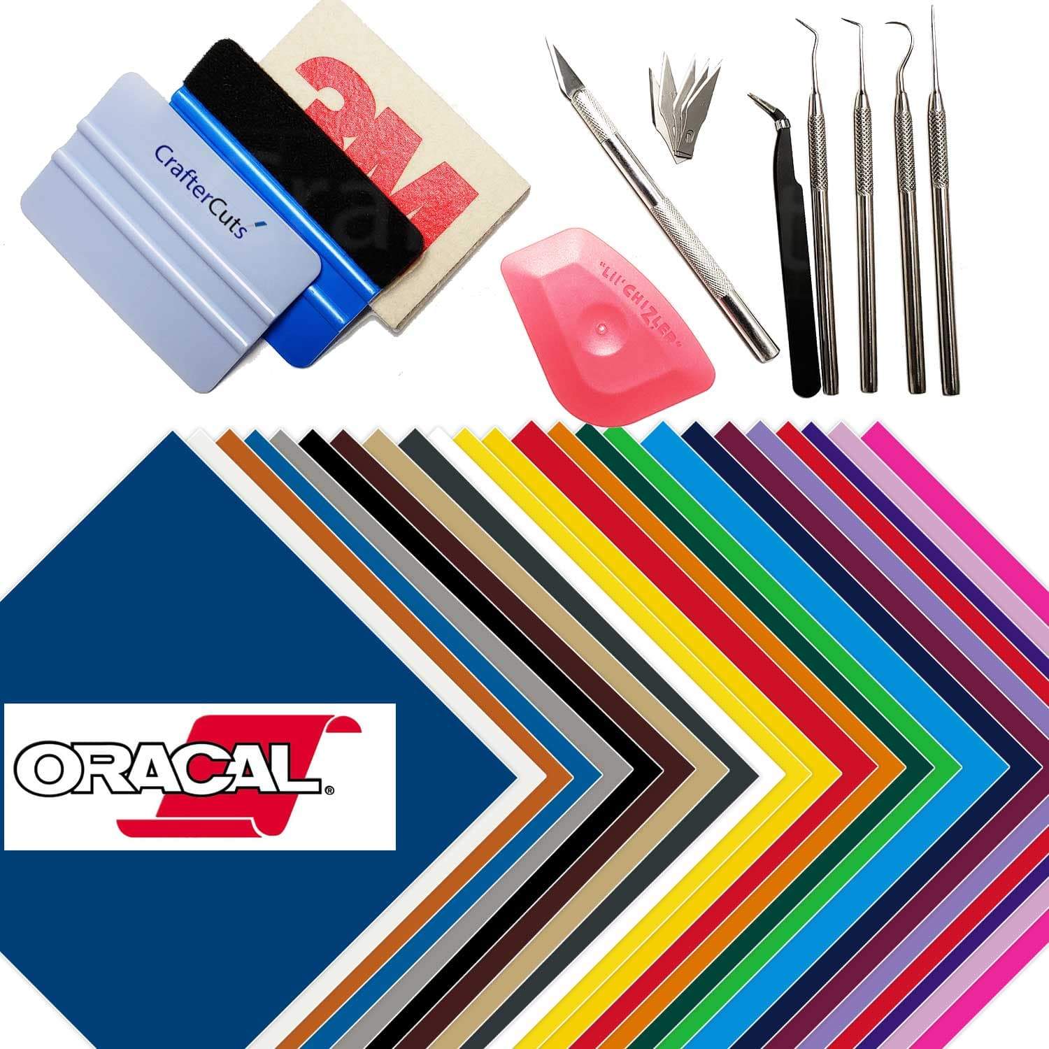 craftercuts Tools Oracal 651 24 Sheet Sampler Pack with CrafterCuts Deluxe Vinyl Tool Kit