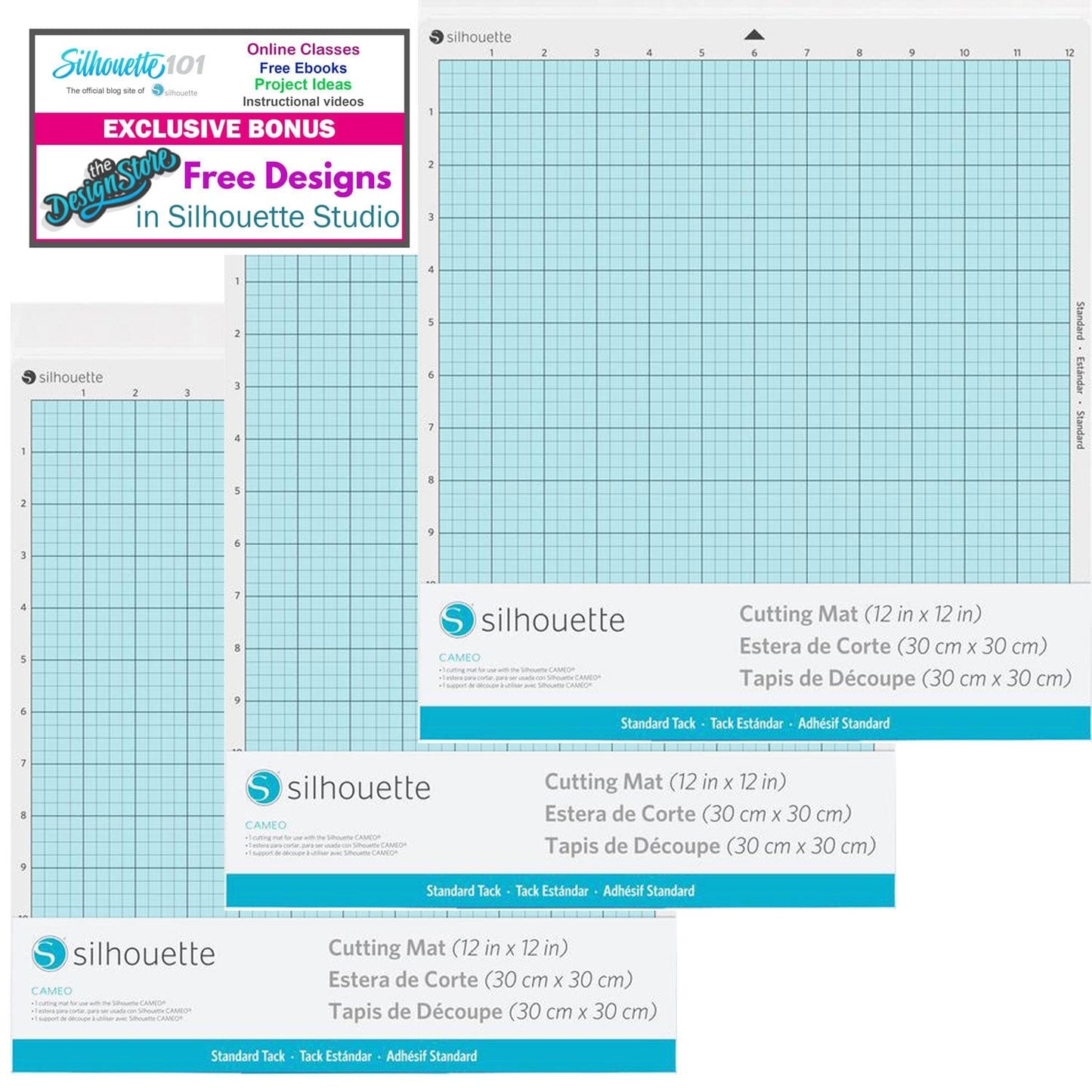 Silhouette America Blades & Cutting Mats Silhouette America CUT-MAT-12-3T Cameo 3 Mat (3 Pack) with 30 Day Smart Silhouette Membership