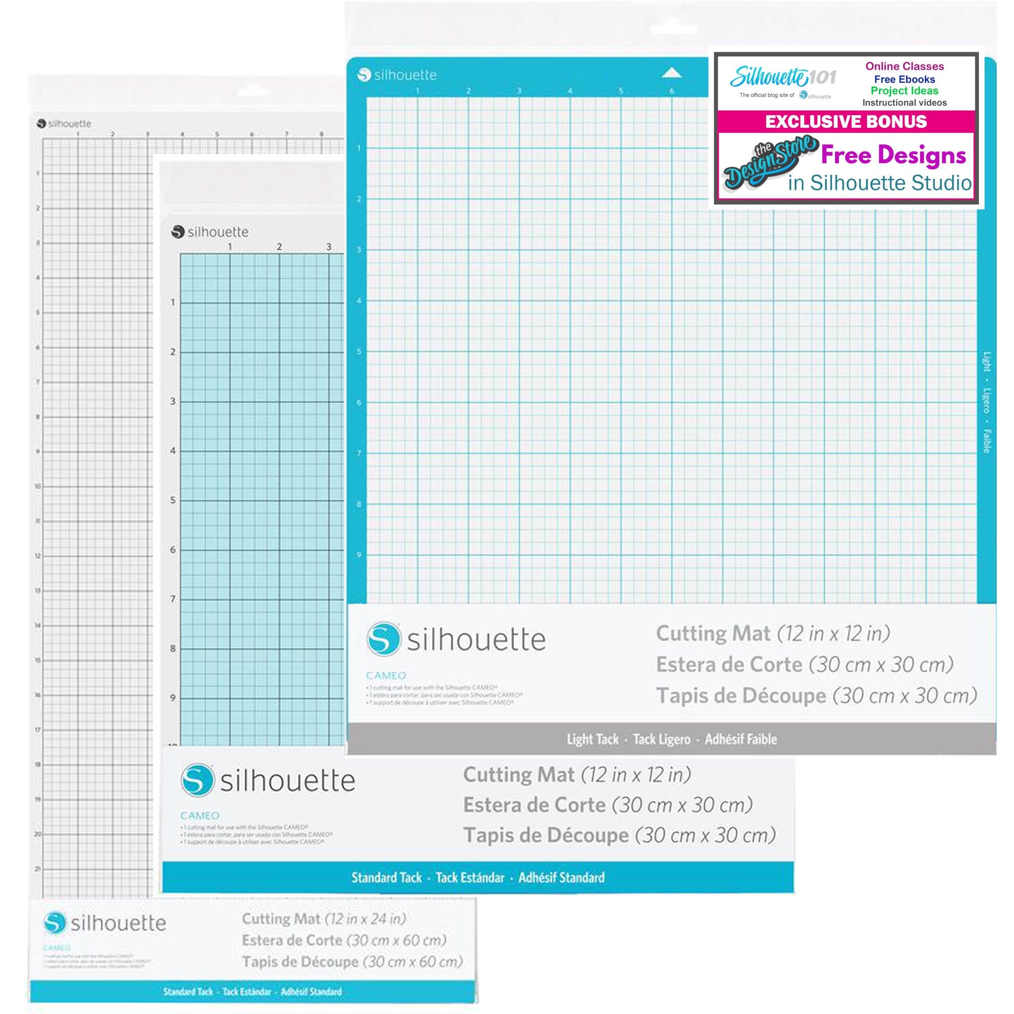 Silhouette America Blades & Cutting Mats Silhouette Cameo 3 Mat Variety Pack includes (1) 24 inch mat, (1) 12 inch Standard Mat, (1) 12 inch Light Hold Mat and  Free bonus Designs