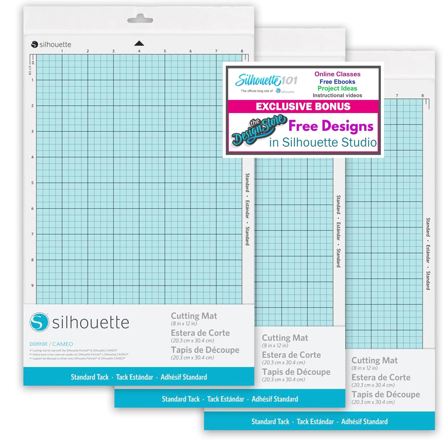Silhouette America Blades & Cutting Mats Three Mats Silhouette America CUT-MAT-8-3T Portrait 2 Cutting Mat, with 50 Free Designs