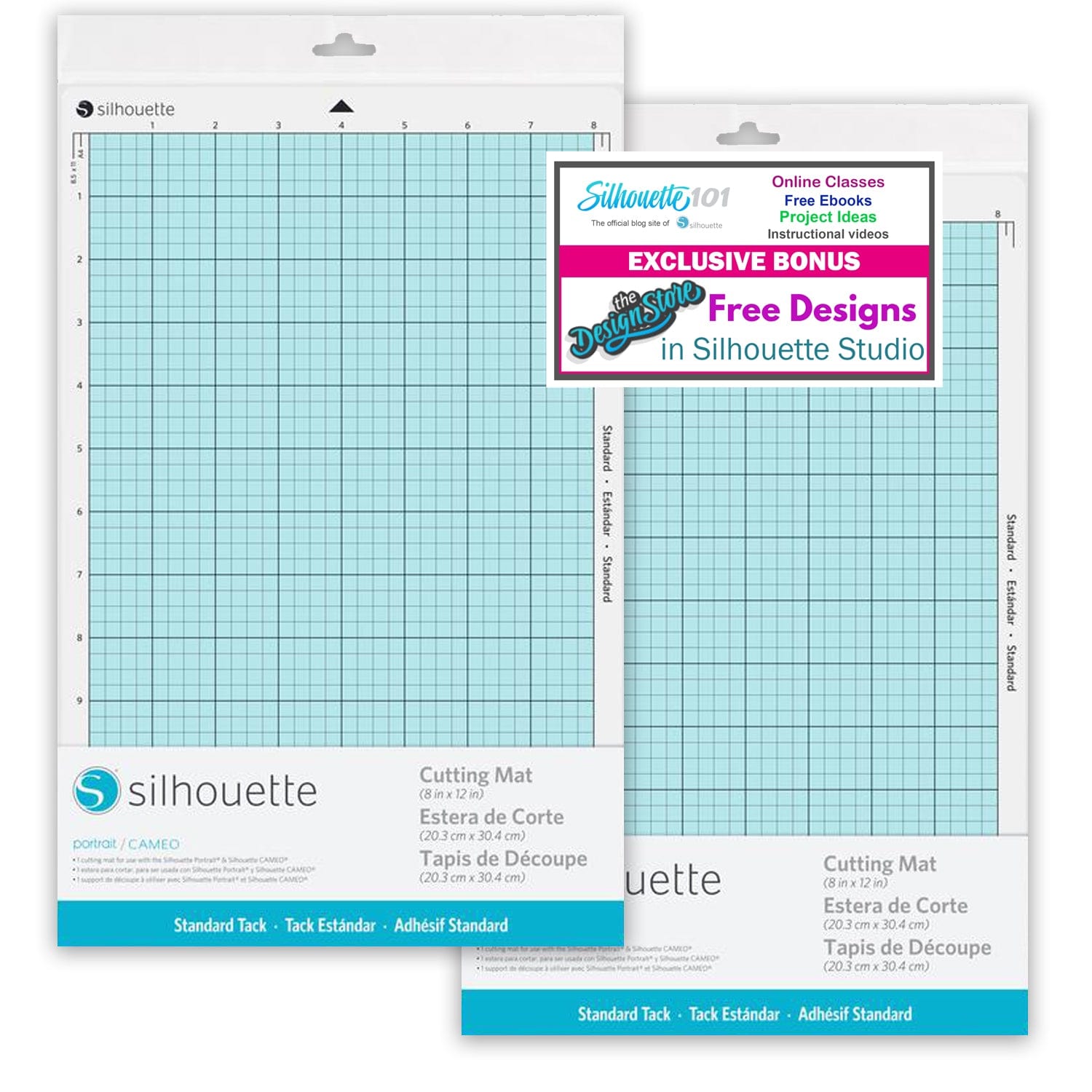 Silhouette America Blades & Cutting Mats Two Mats Silhouette America CUT-MAT-8-3T Portrait 2 Cutting Mat, with 50 Free Designs