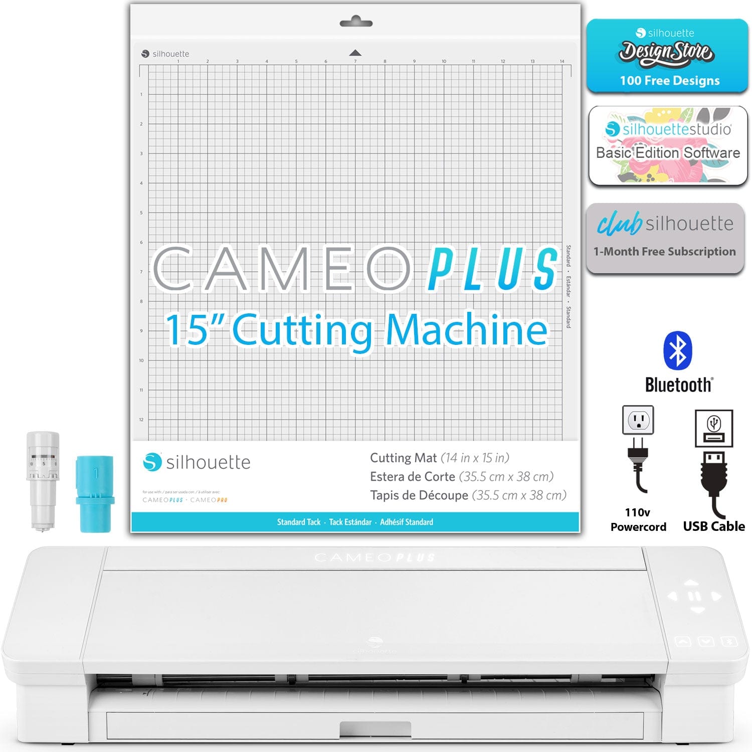 Silhouette Cameo 4 Plus Bundle with 2 Autoblades, 3 Different Cutting Mats, CC Vinyl Tool Kit, 100 Designs, and Access to Ebooks, Classes and More