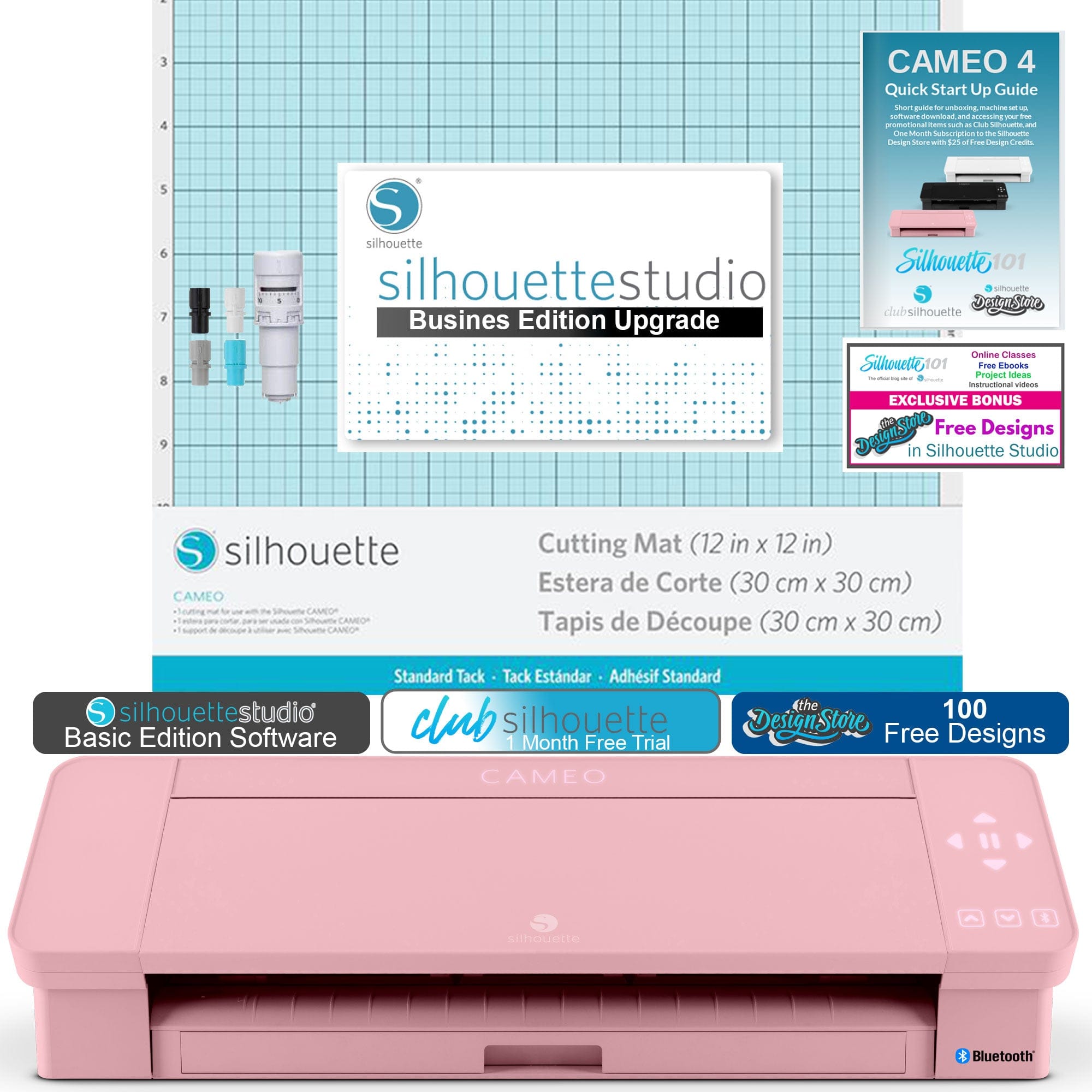 Silhouette America Silhouette Cameo 4 12" Vinyl Cutting Pink Edition Bundle with Silhouette Studio Business Edition Software