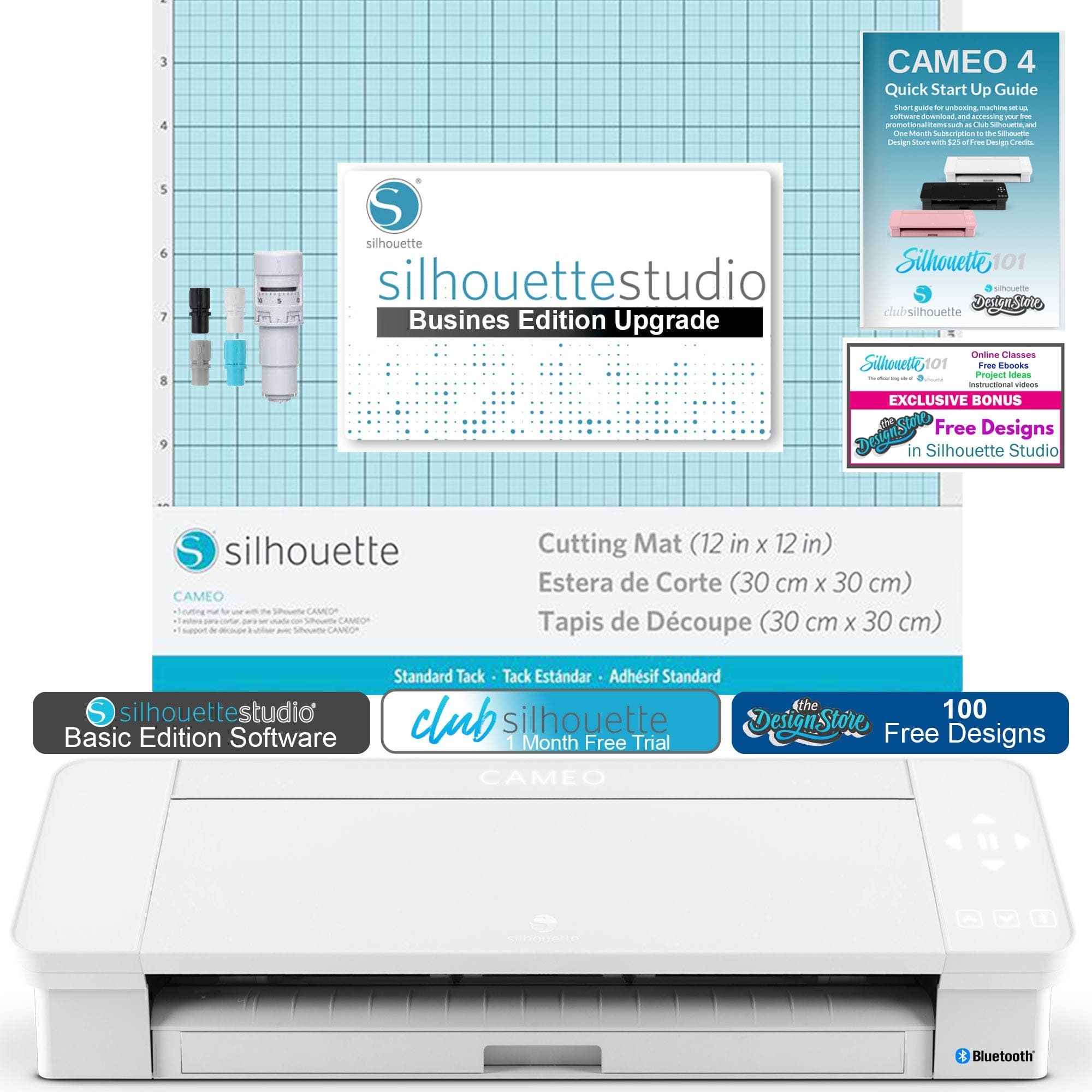 Silhouette America Silhouette Cameo 4 12" Vinyl Cutting White Edition Bundle with Silhouette Studio Business Edition Software