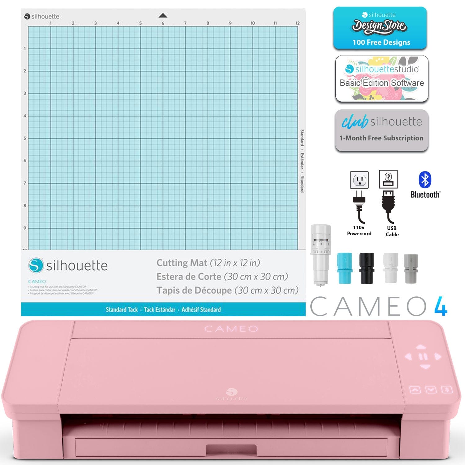 Silhouette America Silhouette Cameo 4 Pink Bundle with 24 Sheets of Oracal 651, 12 Sheets of Siser Easyweed, Oratape, Vinyl Tool Kit, Ebooks, Classes, and Bonus Designs