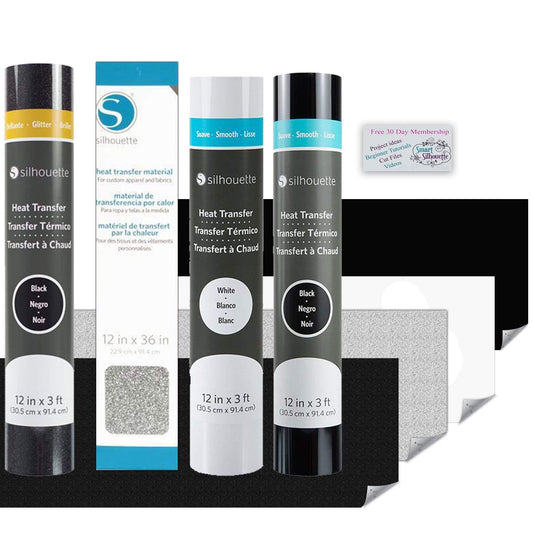 Silhouette America Silhouette Glitter-Classic Heat Transfer Roll Bundle includes 4 Rolls of Heat Transfer Material and a 30 day Trial to Smart Silhouette
